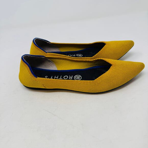 Rothy’s Point Flats Size 7 Mustard Yellow Knit Shoes Sustainable Washable - Picture 6 of 12